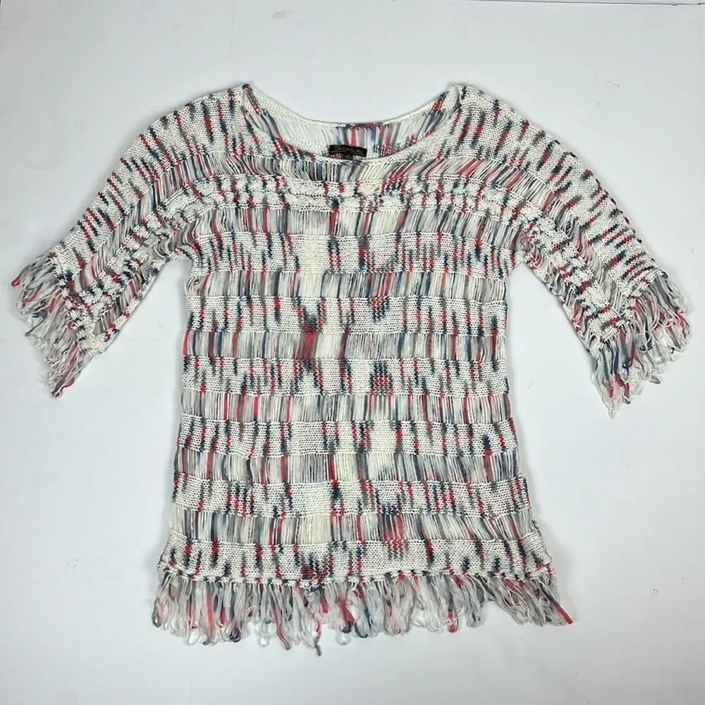 Bacci Baciano White Knit Fringe Swim Cover-Up Women's Size Medium
